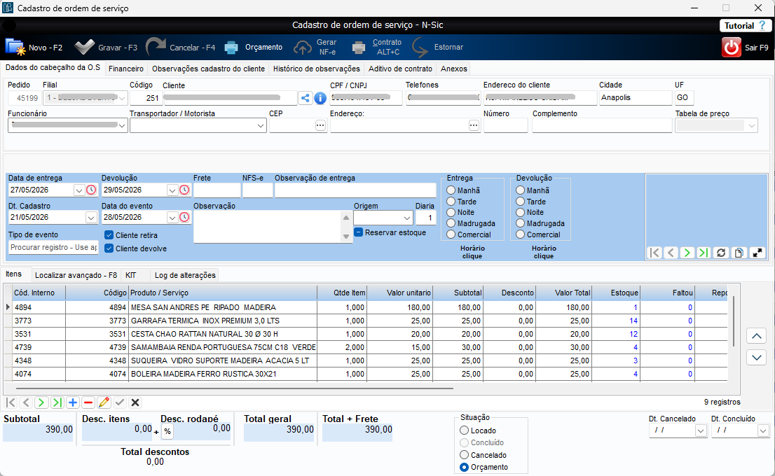 Orçamento por data no N-Sic